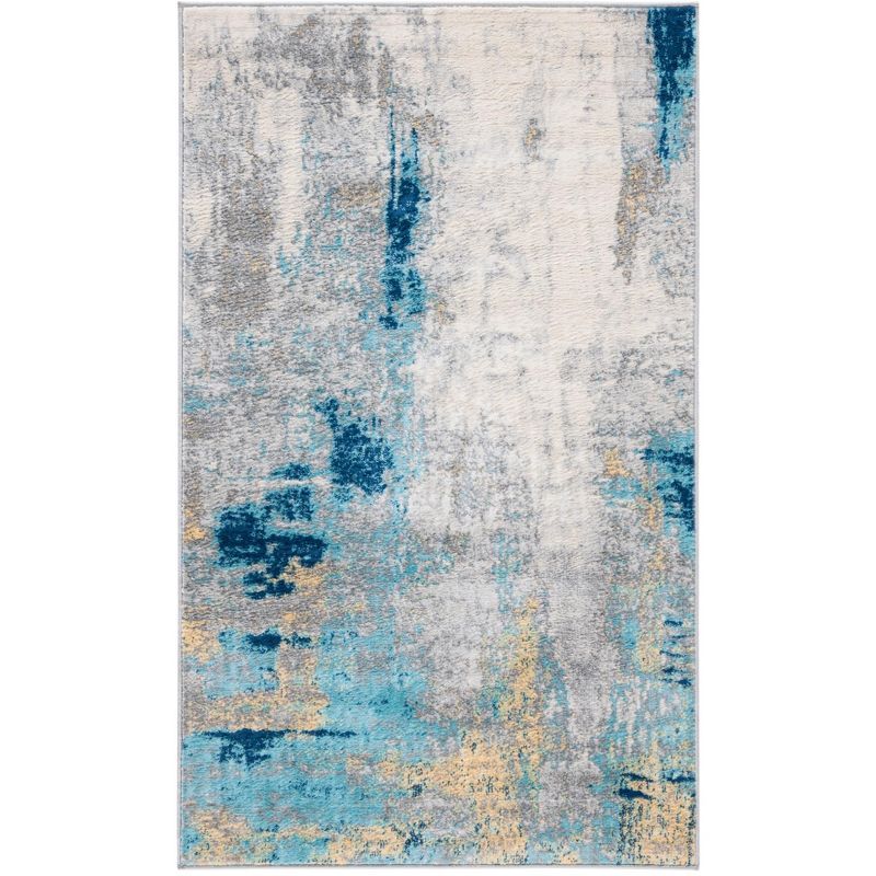 Abstract Grey and Gold Synthetic 3' x 5' Easy-Care Area Rug