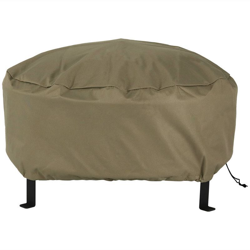 Khaki 36" Weather-Resistant Round Fire Pit Cover with Drawstring