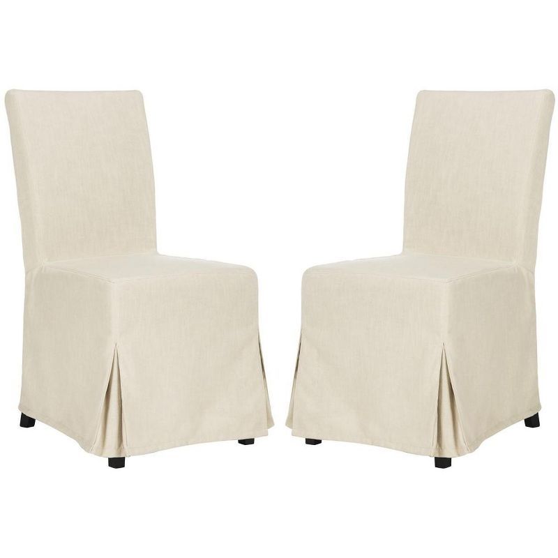 Beige Linen Parsons Chairs with Slipcover Set of 2