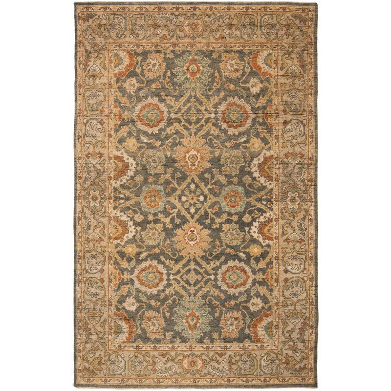 Gray Floral Motif Hand-Knotted Wool Area Rug 6' x 9'