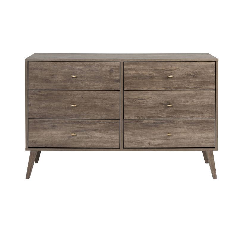 Mid-Century Modern Double Dresser in Drifted Gray with Extra Deep Drawers