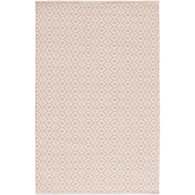 Ivory Beige Geometric Flat Woven Cotton Area Rug