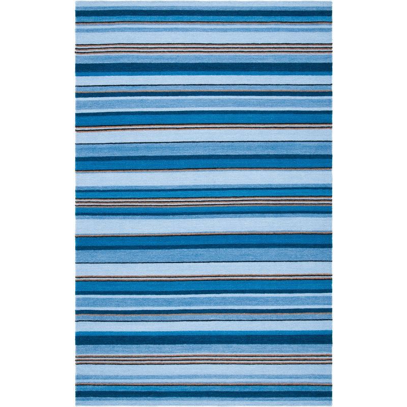 Blue and Rust Striped Wool 4' x 6' Handmade Reversible Rug