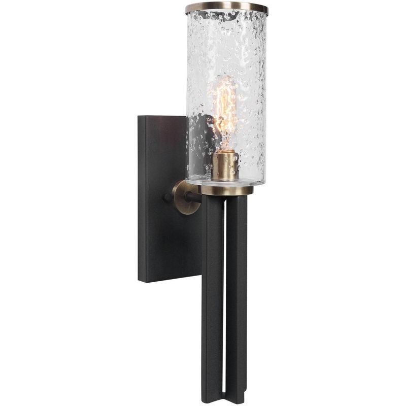 Black and Antique Brass Cylinder Wall Sconce with Clear Glass Shade