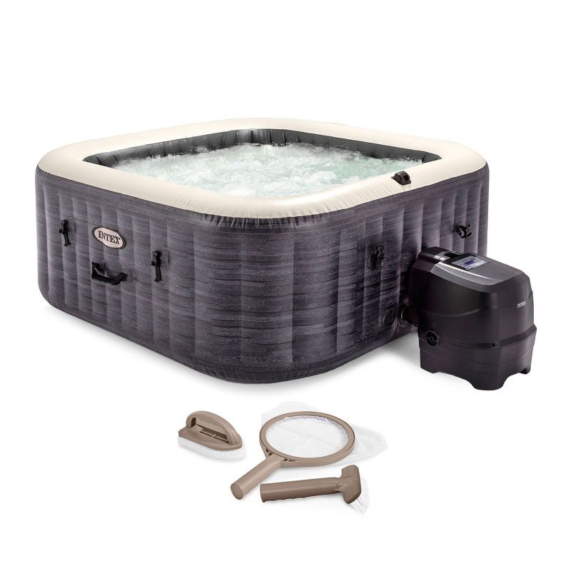 Intex PureSpa Plus Gray Inflatable Square Hot Tub Spa with Maintenance Kit