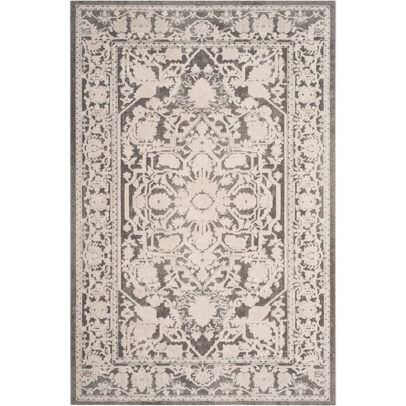 Hand-Knotted Dark Grey and Cream Floral Area Rug