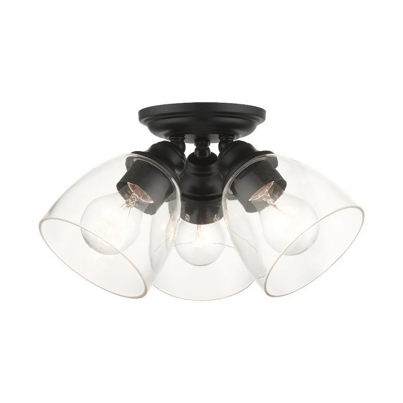 Montgomery Hand-Blown Glass 3-Light Black Flush Mount