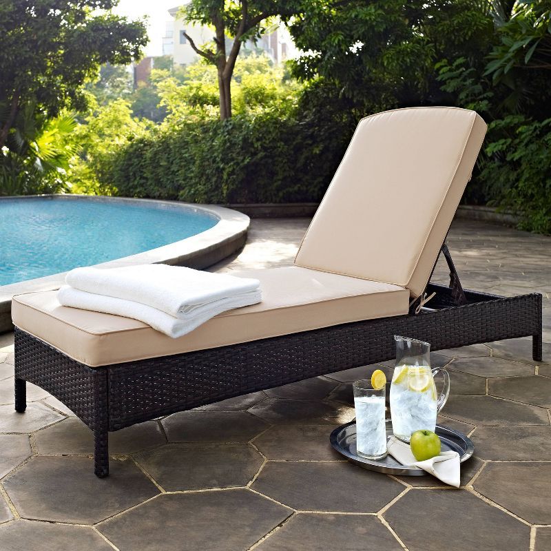 Beige Cushioned Steel Frame Outdoor Chaise Lounge