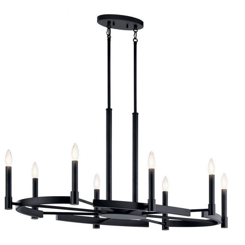 Elegance Redefined 8-Light Oval Black Chandelier with Ribbed Center