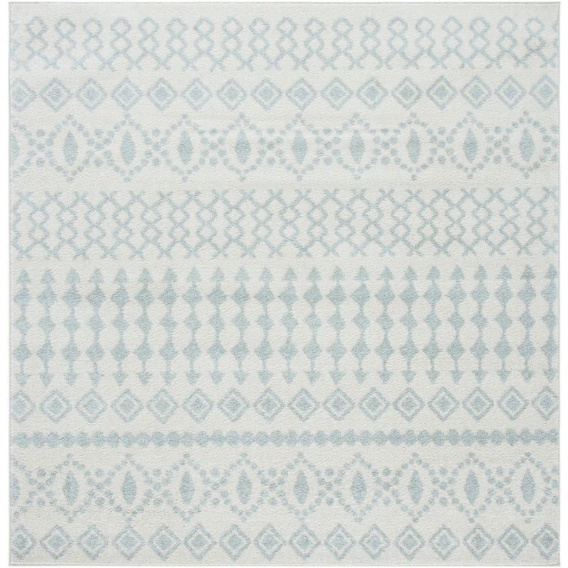 Ivory and Terracotta 79" Square Hand-Knotted Easy-Care Area Rug