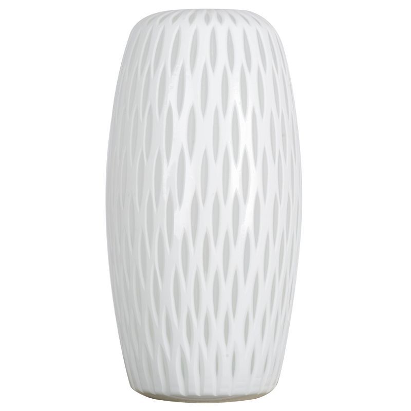 Elegant 13" White Frosted Glass Vase with Diamond Pattern