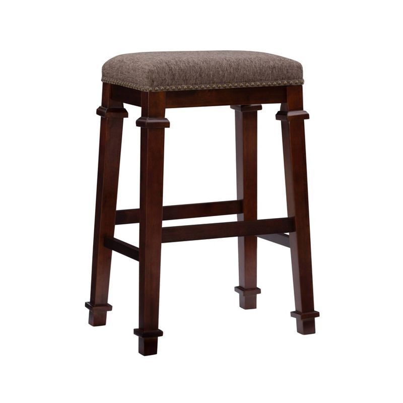 Kennedy 30" Walnut and Brown Backless Wood Barstool