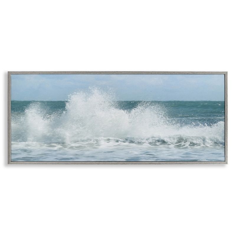 Gray Framed Ocean Waves Crashing Foam Landscape Canvas Print, 30" x 13"