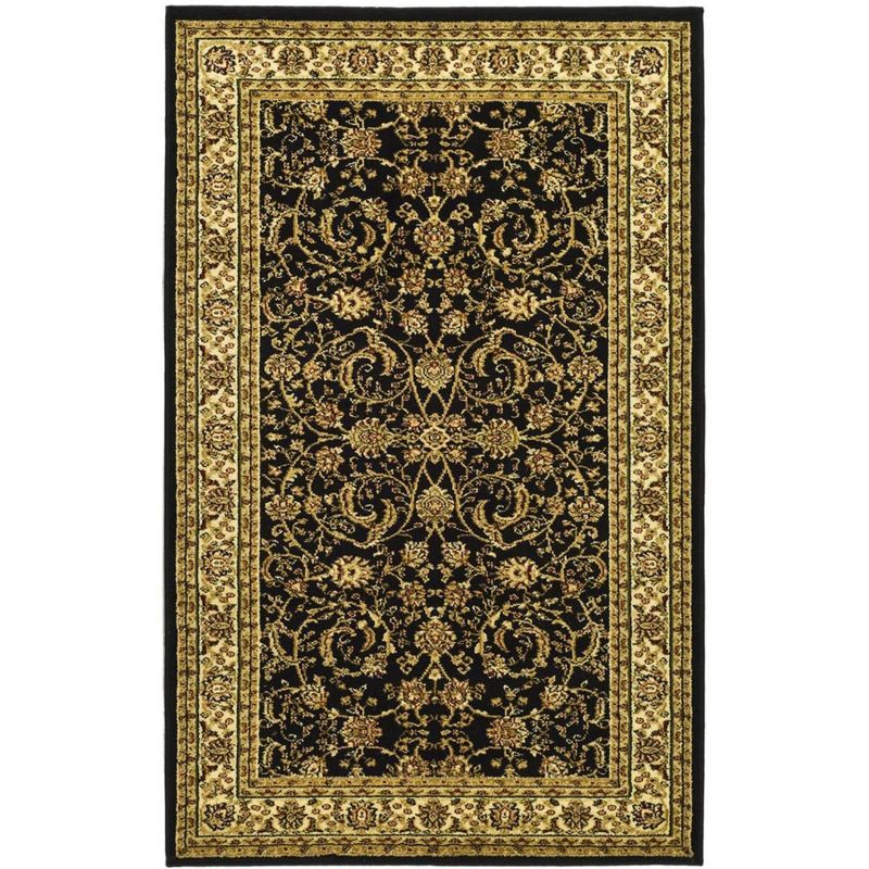 Black and Ivory Floral Rectangular Synthetic Area Rug