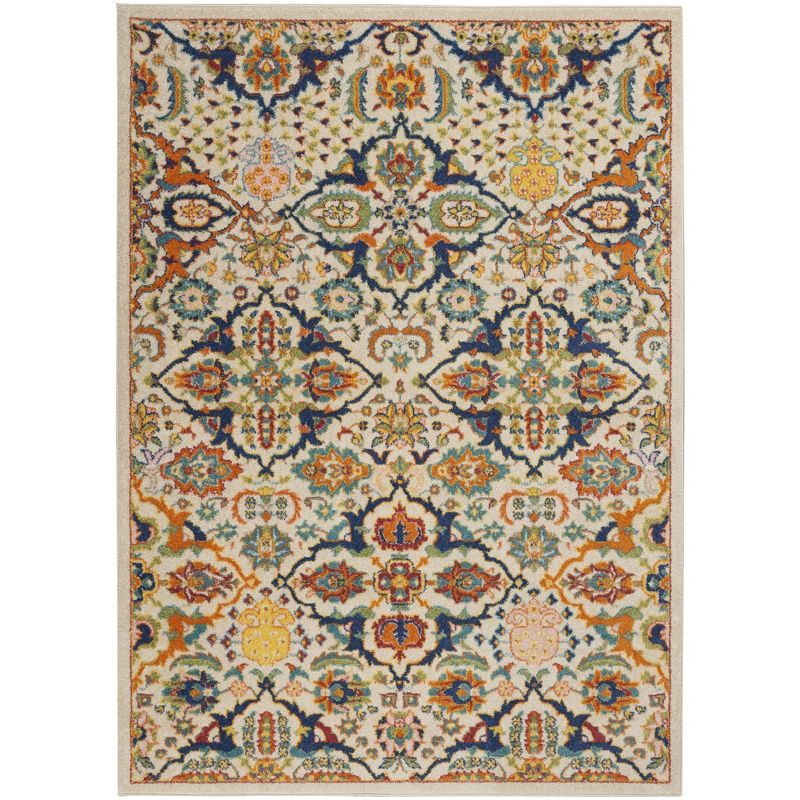 Ivory Multicolor Floral Synthetic 5'3" x 7'3" Area Rug