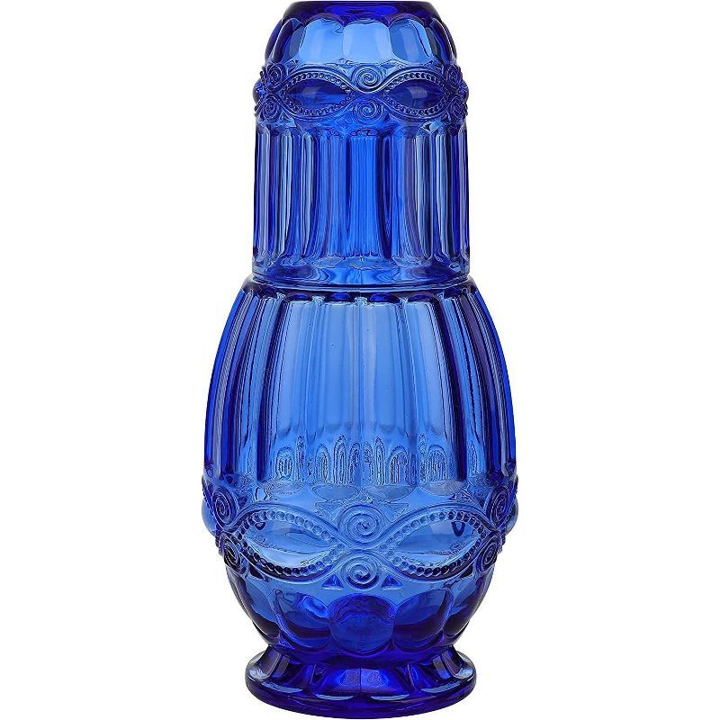 Blue Glass Bedside Water Carafe with Tumbler Lid