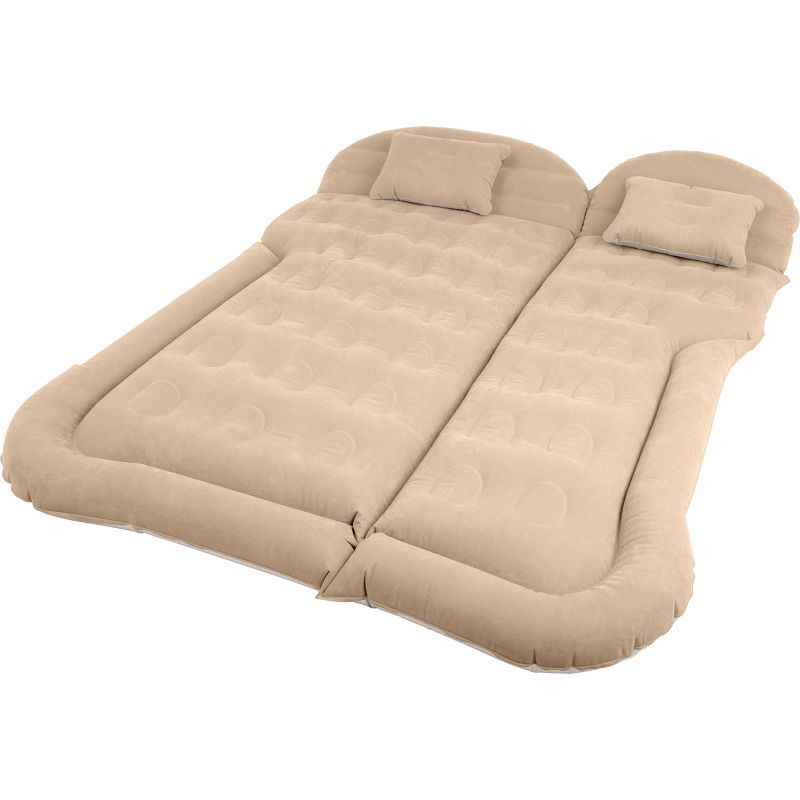 Beige Inflatable Car Air Mattress with Pump and Pillows