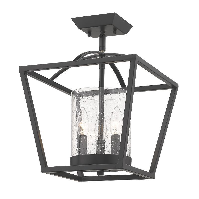 Matte Black Indoor/Outdoor Glass Semi-Flush Light