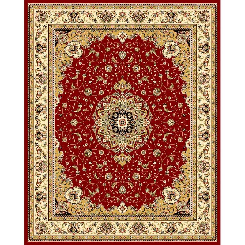 Red and Ivory Floral Synthetic 8' x 11' Area Rug
