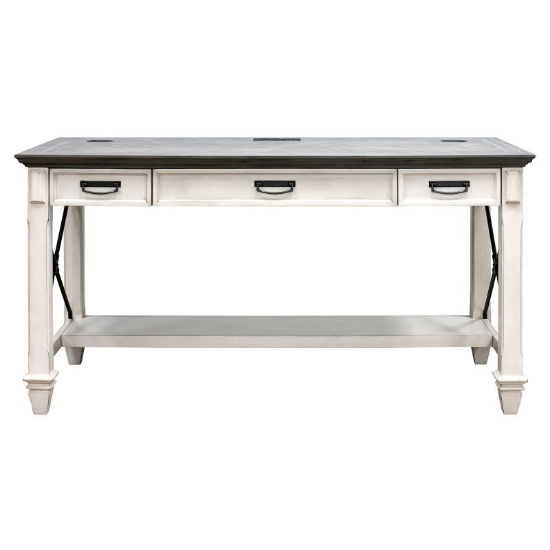 Hartford 64" Vintage White Writing Desk with Power Outlets and USB