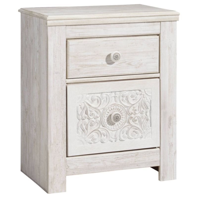 Charming French Country Whitewash 2-Drawer Nightstand with USB Charging