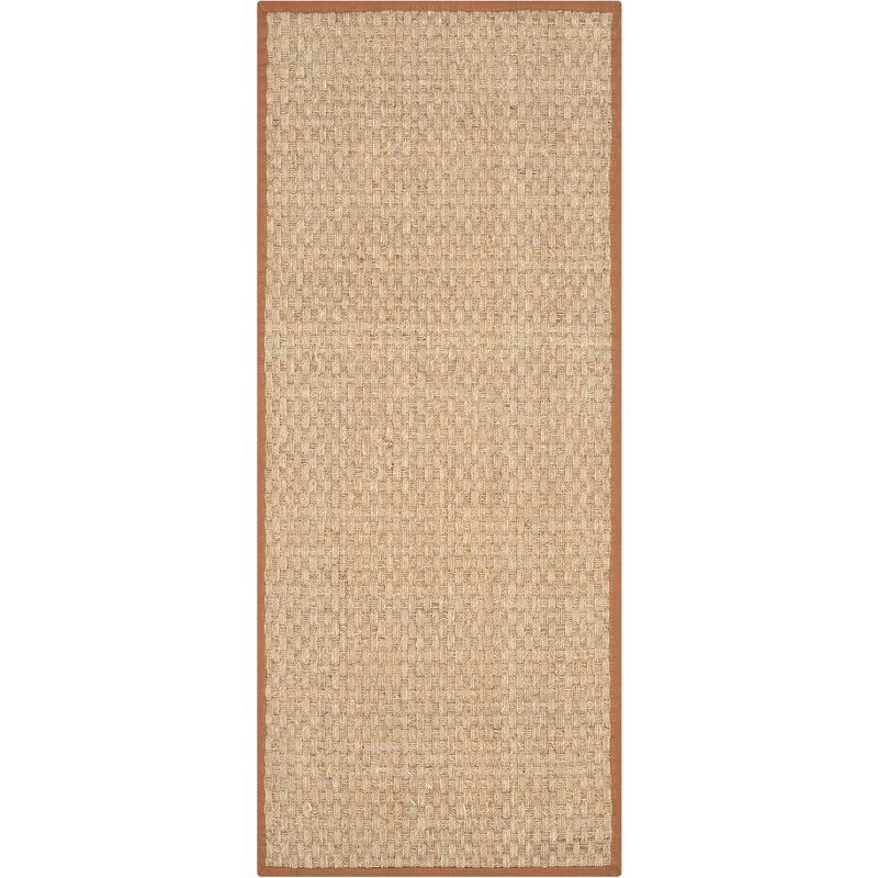 Natural Brown Seagrass Runner Rug with Cotton Border