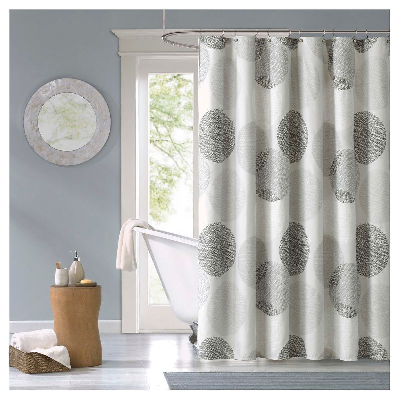 Gray Geometric Fabric Shower Curtain with Liner, 72x72"