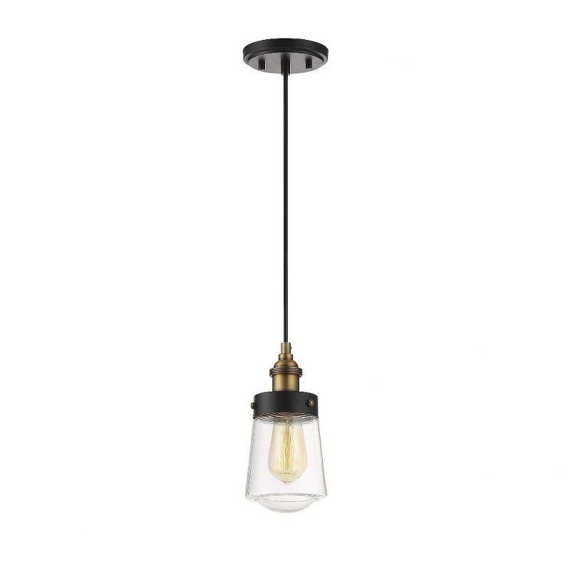 Vintage Brass and Black Glass Mini Pendant Light