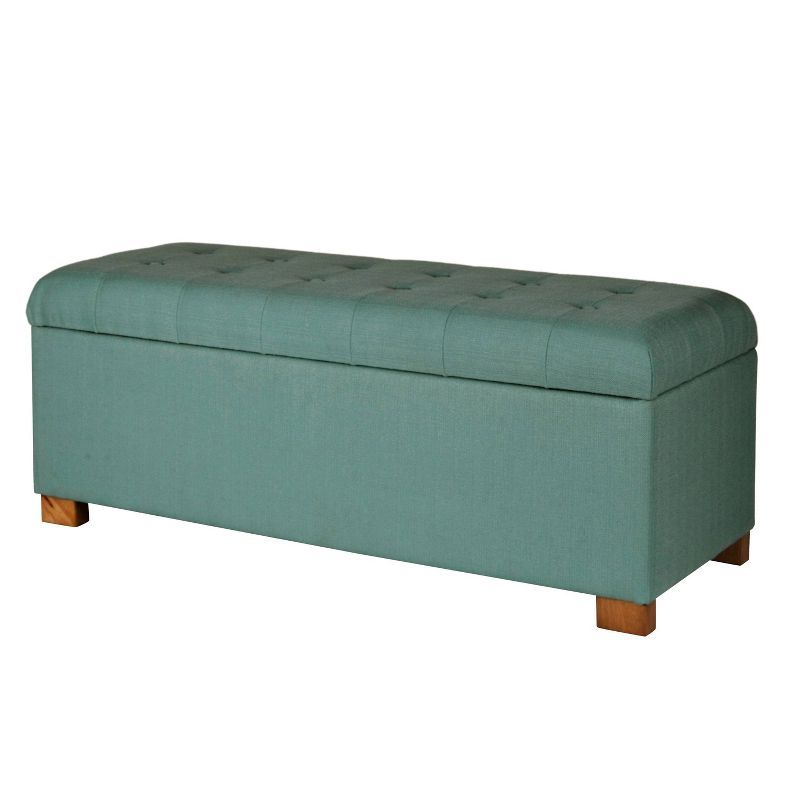 Teal Tufted Fabric Storage Bench with Wood Legs