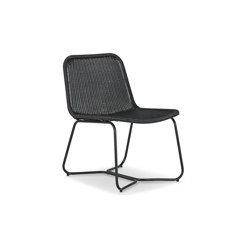 Black Wicker Armless Accent Chair with Metal Base