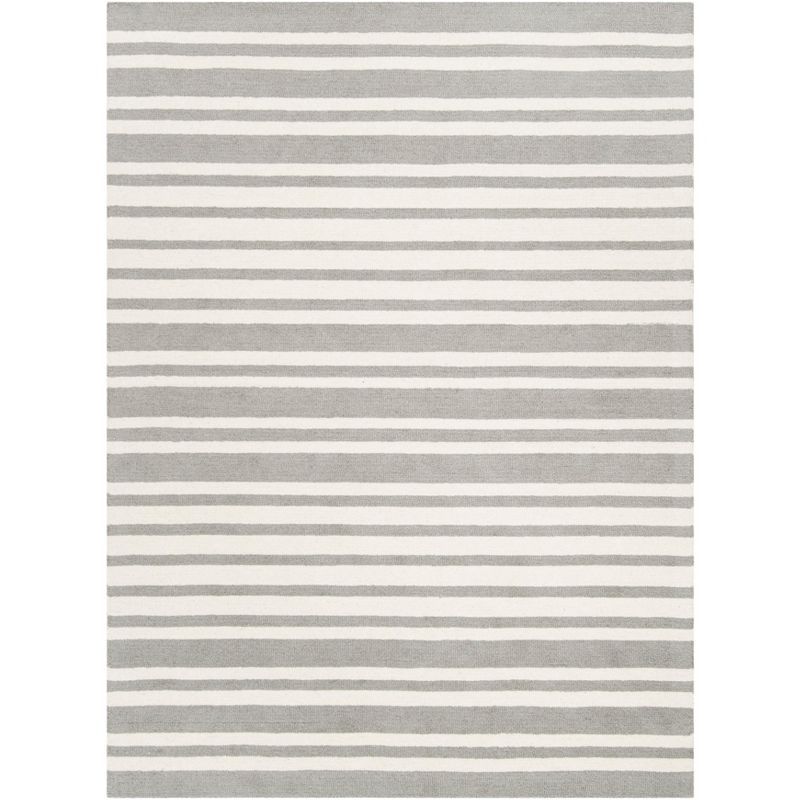 Gray and White Striped Hand-Tufted Wool Kids Area Rug 5' x 7'