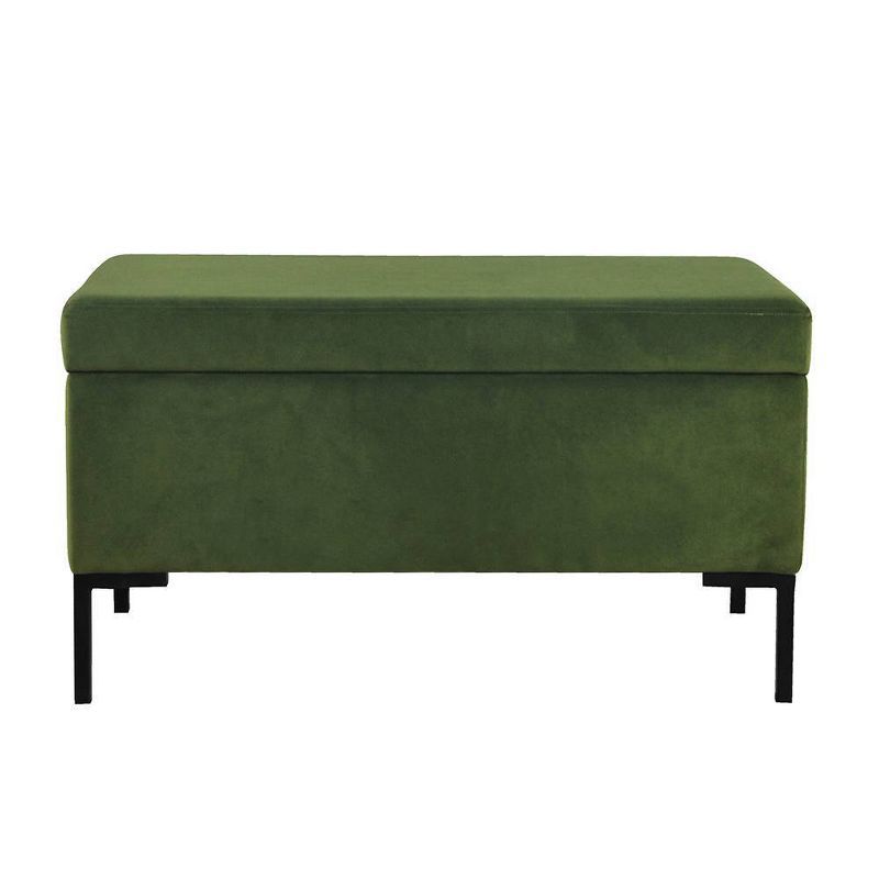 Green Velvet Storage Bench with Black Metal Legs