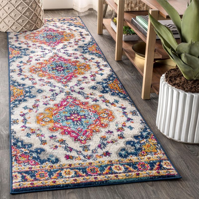 Bohemian Blue and Multicolor Medallion Area Rug 2 x 3