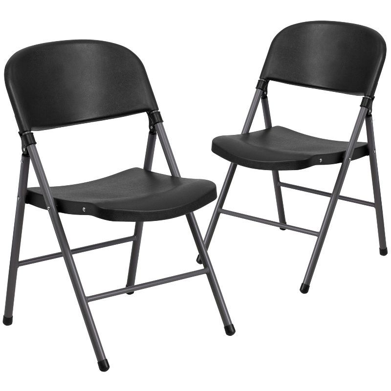 Black Metal Armless Folding Reception Chairs, Set of 2