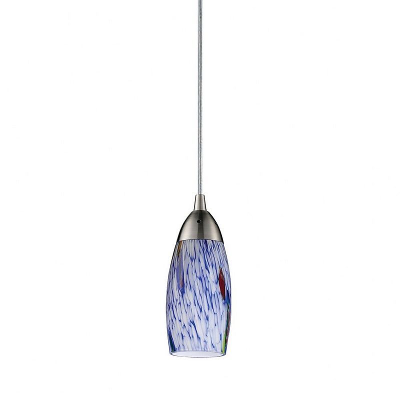 Milan Satin Nickel Mini Pendant with Starburst Blue Glass