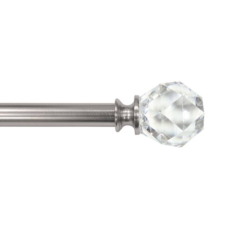 Brushed Nickel Curtain Rod with Faceted Crystal Finials, 36-66 inch