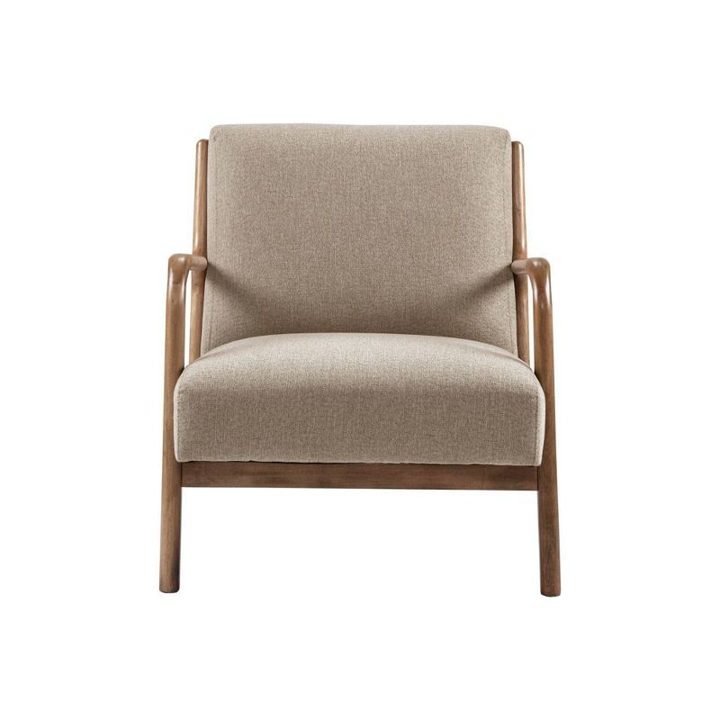 Taupe Upholstered Elm Wood Mid-Century Lounge Chair