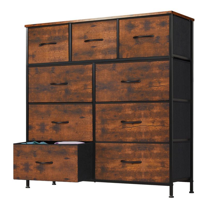 Rustic Brown 9-Drawer Tall Storage Dresser with Levelers