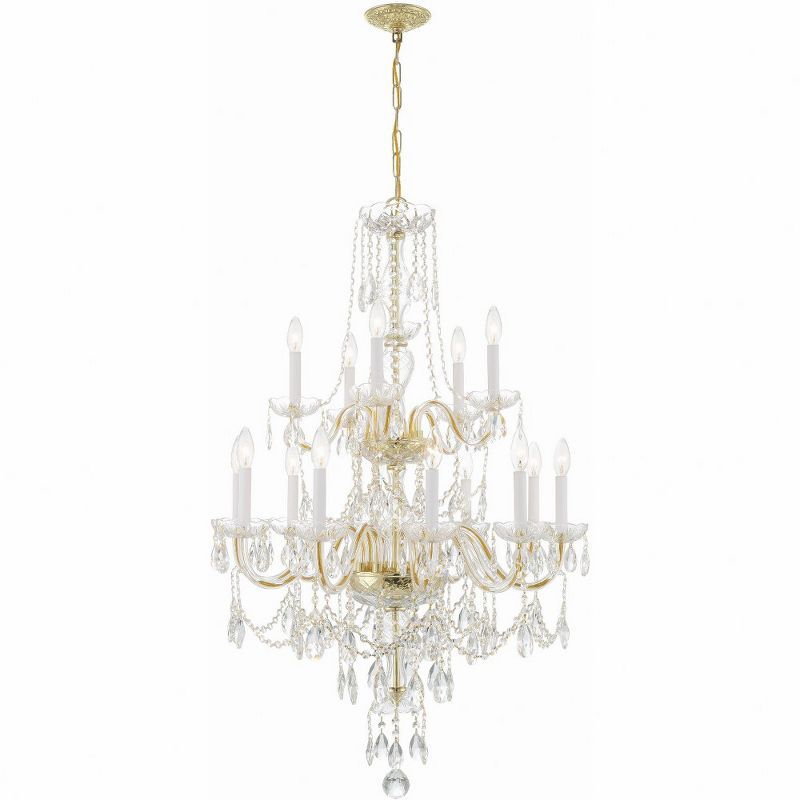 Polished Brass 15-Light Chandelier with Hand Cut Crystal