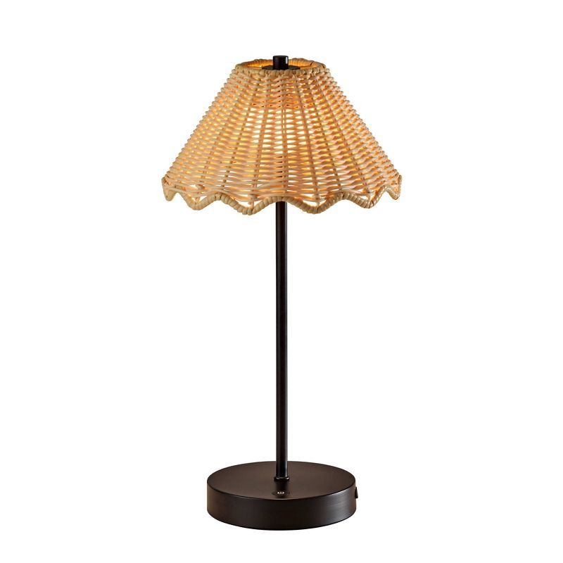 Stevie Black Cordless LED Table Lamp with Plastic Rattan Shade