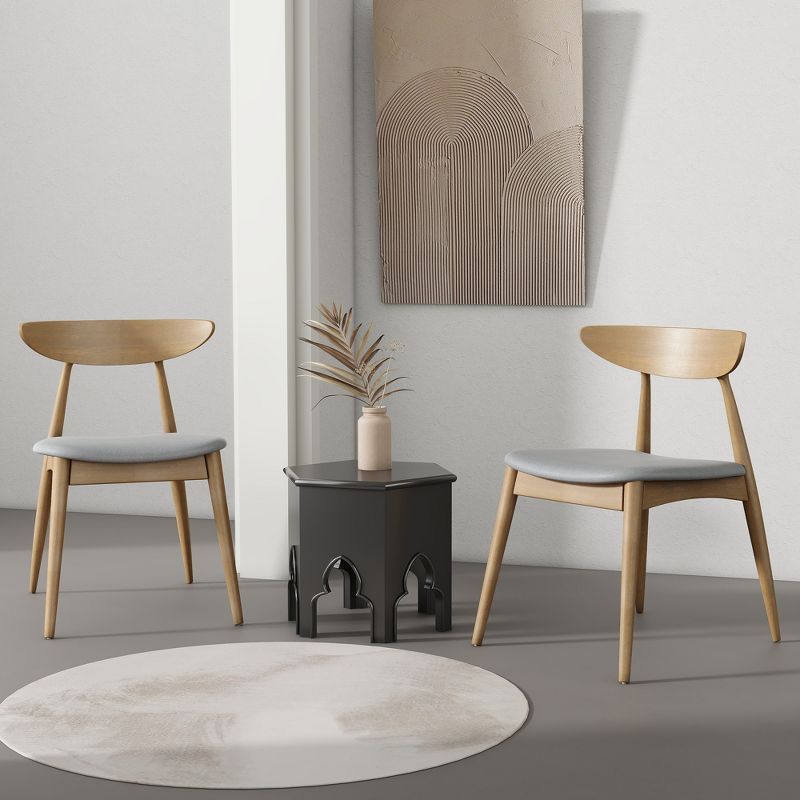 Light Grey Upholstered Rubberwood Dining Side Chairs, Set of 2
