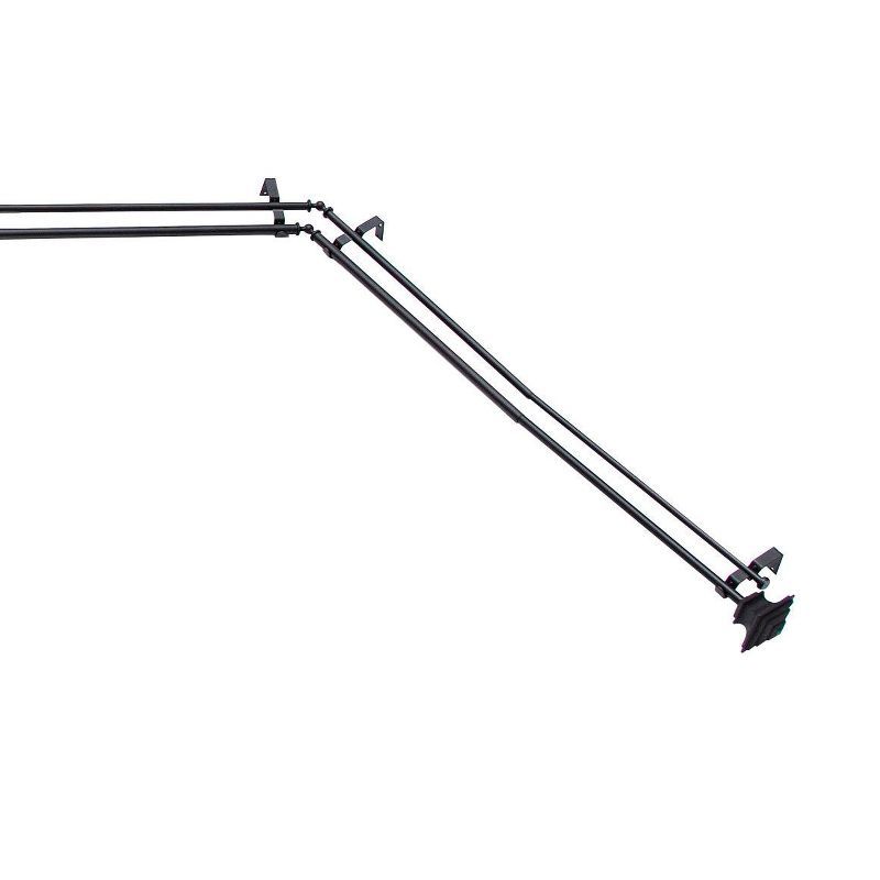 Black Steel Double Bay Window Curtain Rod with Square Finials