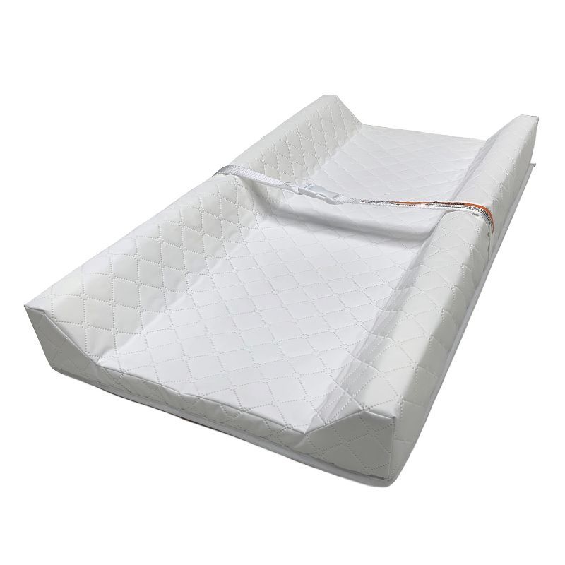 White Quilted Waterproof Contoured Changing Pad with Safety Strap