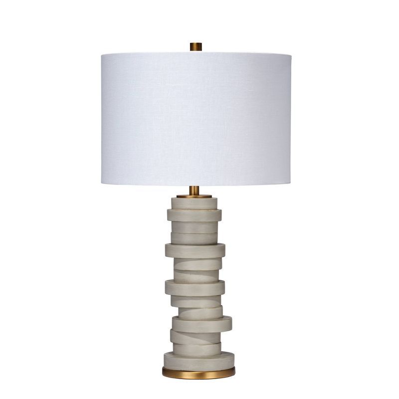 Gray Resin Stacked Discs Table Lamp with White Linen Shade