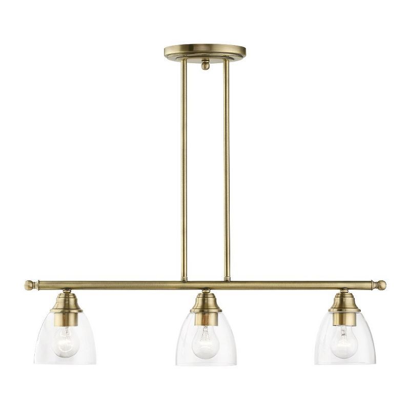 Antique Brass 30" Linear Chandelier with Clear Glass Shades