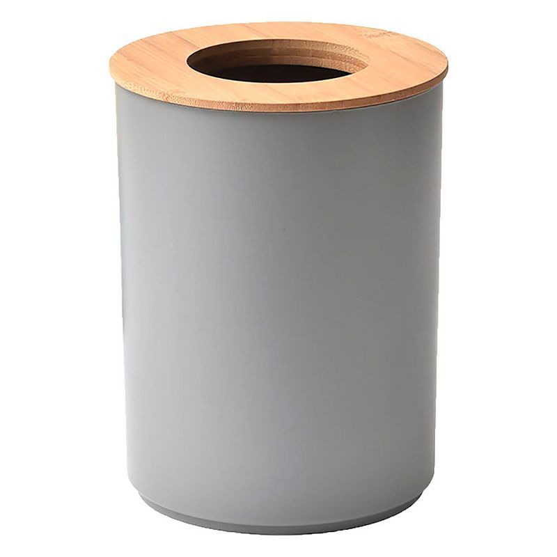 Gray Bamboo Top Bathroom Trash Can for Kids, 1.3 Gal