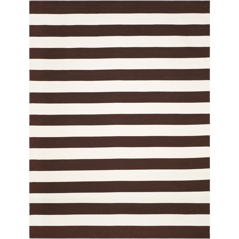 Coastal Breeze Chocolate & Ivory Stripe 9'x12' Cotton Area Rug