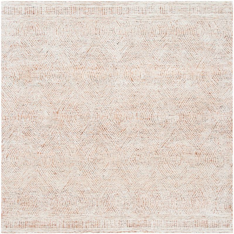 Ivory and Rust Abstract Tufted Wool Square Rug