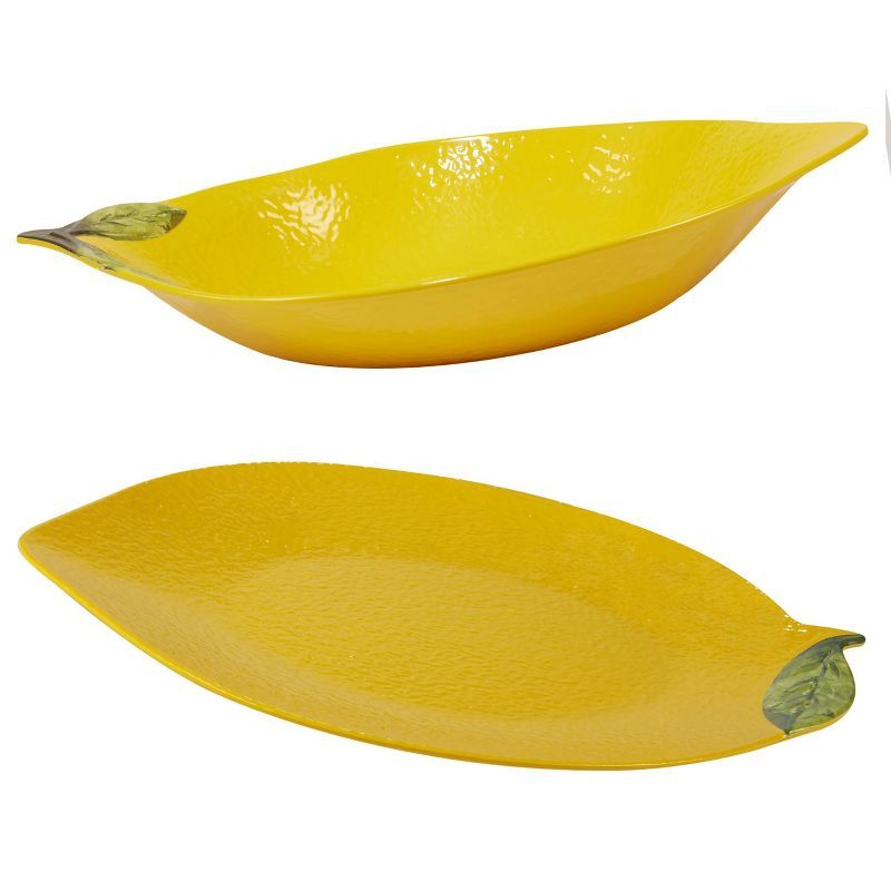 Yellow Lemon-Shaped Melamine Serving Platter and Bowl Set