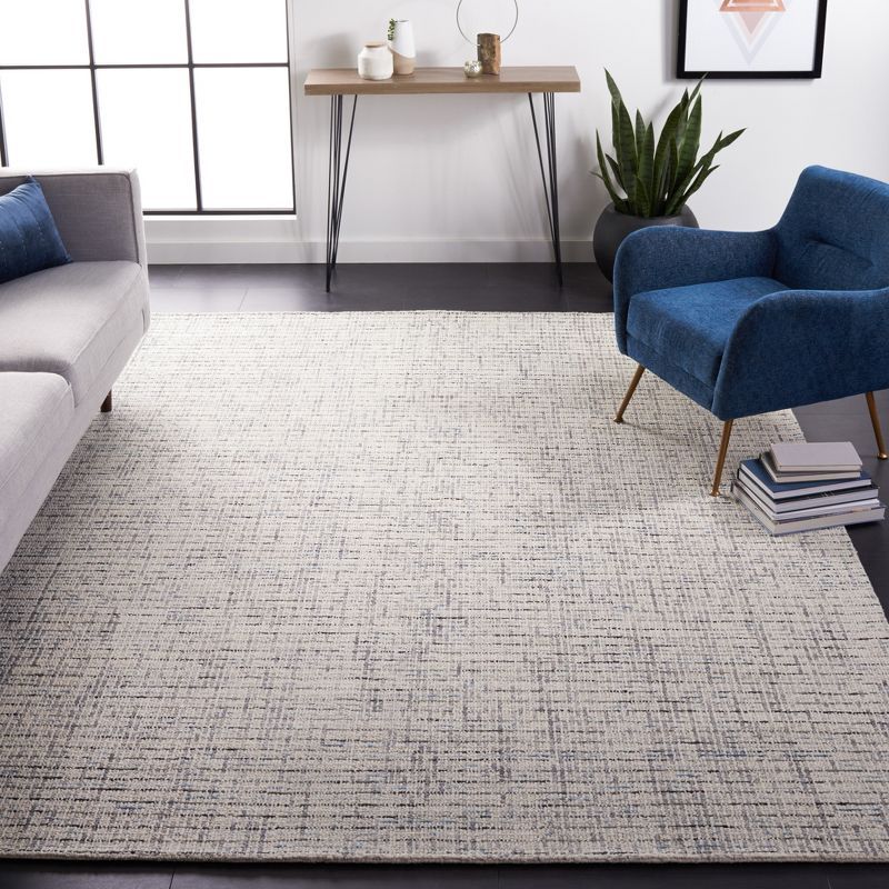 Grey and Ivory Handmade Wool Abstract Square Area Rug, 6' x 6'